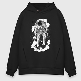 Мужское худи Oversize хлопок с принтом Космонавт среди звезд в Смоленске, френч-терри — 70% хлопок, 30% полиэстер. Мягкий теплый начес внутри —100% хлопок | боковые карманы, эластичные манжеты и нижняя кромка, капюшон на магнитной кнопке | Тематика изображения на принте: 