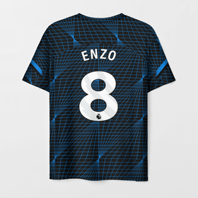Мужская футболка 3D с принтом Энцо Фернандес форма Челси 23 24 гостевая в Екатеринбурге, 100% полиэфир | прямой крой, круглый вырез горловины, длина до линии бедер | 