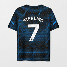 Мужская футболка 3D с принтом Рахим Стерлинг форма Челси 23 24 гостевая в Тюмени, 100% полиэфир | прямой крой, круглый вырез горловины, длина до линии бедер | 