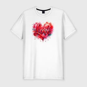 Мужская футболка хлопок Slim с принтом Любовь в форме сердца в Белгороде, 92% хлопок, 8% лайкра | приталенный силуэт, круглый вырез ворота, длина до линии бедра, короткий рукав | 