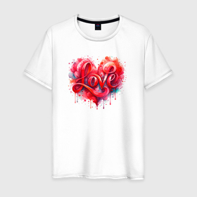 Мужская футболка хлопок с принтом Любовь в форме сердца в Санкт-Петербурге, 100% хлопок | прямой крой, круглый вырез горловины, длина до линии бедер, слегка спущенное плечо. | 