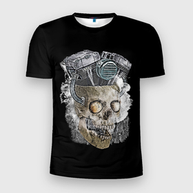 Мужская футболка 3D Slim с принтом Skull engine в Кировске, 100% полиэстер с улучшенными характеристиками | приталенный силуэт, круглая горловина, широкие плечи, сужается к линии бедра | 