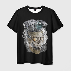 Мужская футболка 3D с принтом Skull engine в Екатеринбурге, 100% полиэфир | прямой крой, круглый вырез горловины, длина до линии бедер | Тематика изображения на принте: 