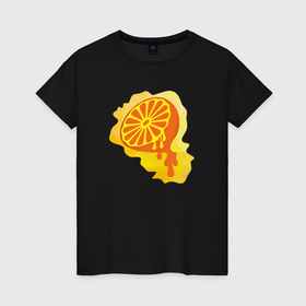 Женская футболка хлопок с принтом Сочный апельсин в Кировске, 100% хлопок | прямой крой, круглый вырез горловины, длина до линии бедер, слегка спущенное плечо | 