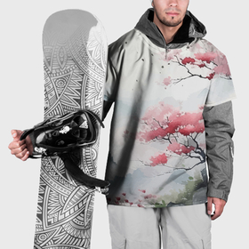 Накидка на куртку 3D с принтом Сакура в тумане на Фудзияме , 100% полиэстер |  | 