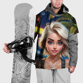 Накидка на куртку 3D с принтом Девушка синеглазая блондинка , 100% полиэстер |  | Тематика изображения на принте: 