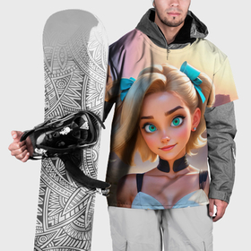 Накидка на куртку 3D с принтом Девушка блондинка с бирюзовыми глазами в Новосибирске, 100% полиэстер |  | Тематика изображения на принте: 