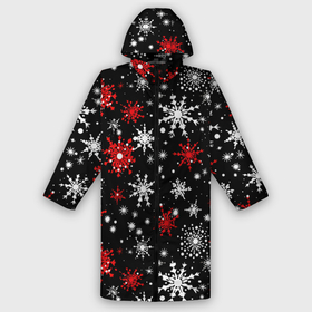 Мужской дождевик 3D с принтом Белые и красные снежинки на черном фоне   нейросеть в Петрозаводске,  |  | Тематика изображения на принте: 