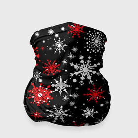 Бандана-труба 3D с принтом Белые и красные снежинки на черном фоне   нейросеть в Новосибирске, 100% полиэстер, ткань с особыми свойствами — Activecool | плотность 150‒180 г/м2; хорошо тянется, но сохраняет форму | 