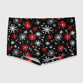 Мужские купальные плавки 3D с принтом Белые и красные снежинки на черном фоне   нейросеть в Курске, Полиэстер 85%, Спандекс 15% |  | Тематика изображения на принте: 