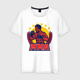 Мужская футболка хлопок с принтом Боец MMA в Тюмени, 100% хлопок | прямой крой, круглый вырез горловины, длина до линии бедер, слегка спущенное плечо. | 