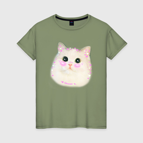 Женская футболка хлопок с принтом Котик мем люблю в Кировске, 100% хлопок | прямой крой, круглый вырез горловины, длина до линии бедер, слегка спущенное плечо | 