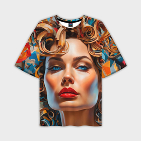 Мужская футболка oversize 3D с принтом Нейросеть   портрет девушки в абстракции ,  |  | Тематика изображения на принте: 