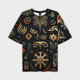 Мужская футболка oversize 3D с принтом Абстрактный узор в славянском стиле на тёмном фоне в Тюмени,  |  | 