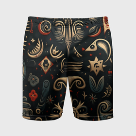 Мужские шорты спортивные с принтом Абстрактный узор в славянском стиле на тёмном фоне ,  |  | Тематика изображения на принте: 