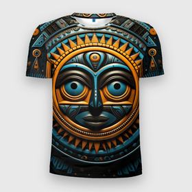 Мужская футболка 3D Slim с принтом Африканское солнце в Екатеринбурге, 100% полиэстер с улучшенными характеристиками | приталенный силуэт, круглая горловина, широкие плечи, сужается к линии бедра | 