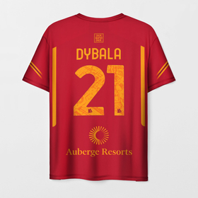 Мужская футболка 3D с принтом Пауло Дибала ФК Рома форма 23 24 домашняя в Санкт-Петербурге, 100% полиэфир | прямой крой, круглый вырез горловины, длина до линии бедер | 