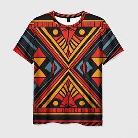 Мужская футболка 3D с принтом Геометрический узор в африканском стиле , 100% полиэфир | прямой крой, круглый вырез горловины, длина до линии бедер | Тематика изображения на принте: 