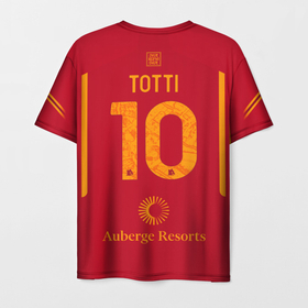Мужская футболка 3D с принтом Тотти ФК Рома форма 23 24 домашняя в Белгороде, 100% полиэфир | прямой крой, круглый вырез горловины, длина до линии бедер | 