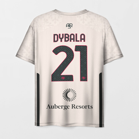 Мужская футболка 3D с принтом Пауло Дибала ФК Рома форма 23 24 гостевая в Екатеринбурге, 100% полиэфир | прямой крой, круглый вырез горловины, длина до линии бедер | 