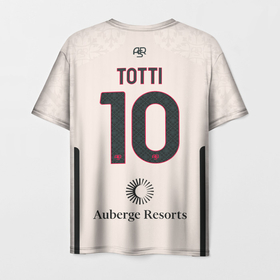 Мужская футболка 3D с принтом Тотти ФК Рома форма 23 24 гостевая в Белгороде, 100% полиэфир | прямой крой, круглый вырез горловины, длина до линии бедер | 