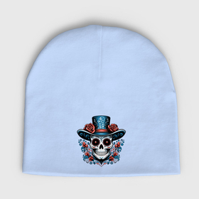 Мужская шапка демисезонная с принтом Череп в шляпе в стиле мексиканского дня мертвых в Санкт-Петербурге,  |  | Тематика изображения на принте: 