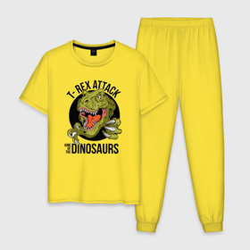 Мужская пижама хлопок с принтом T rex attack king of the dinosaurs , 100% хлопок | брюки и футболка прямого кроя, без карманов, на брюках мягкая резинка на поясе и по низу штанин
 | Тематика изображения на принте: 