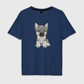 Мужская футболка хлопок Oversize с принтом Пушистый щенок в Екатеринбурге, 100% хлопок | свободный крой, круглый ворот, “спинка” длиннее передней части | 