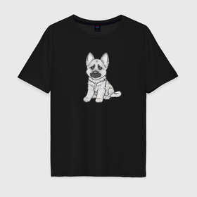 Мужская футболка хлопок Oversize с принтом Маленький пушистый щенок в Екатеринбурге, 100% хлопок | свободный крой, круглый ворот, “спинка” длиннее передней части | 