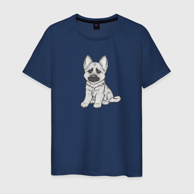Мужская футболка хлопок с принтом Маленький пушистый щенок в Петрозаводске, 100% хлопок | прямой крой, круглый вырез горловины, длина до линии бедер, слегка спущенное плечо. | 