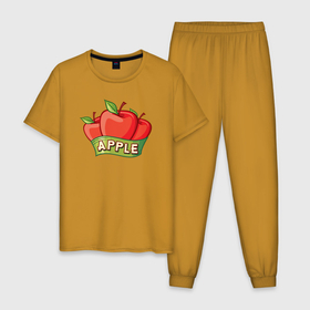 Мужская пижама хлопок с принтом Сочные яблоки , 100% хлопок | брюки и футболка прямого кроя, без карманов, на брюках мягкая резинка на поясе и по низу штанин
 | 