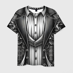Мужская футболка 3D с принтом Черно белый готический костюм в Белгороде, 100% полиэфир | прямой крой, круглый вырез горловины, длина до линии бедер | 