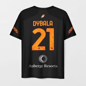 Мужская футболка 3D с принтом Пауло Дибала ФК Рома форма 23 24 третья в Новосибирске, 100% полиэфир | прямой крой, круглый вырез горловины, длина до линии бедер | Тематика изображения на принте: 