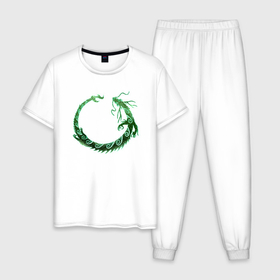 Мужская пижама хлопок с принтом Зеленый праздничный Цин Лун в Екатеринбурге, 100% хлопок | брюки и футболка прямого кроя, без карманов, на брюках мягкая резинка на поясе и по низу штанин
 | 