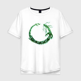 Мужская футболка хлопок Oversize с принтом Зеленый праздничный Цин Лун в Екатеринбурге, 100% хлопок | свободный крой, круглый ворот, “спинка” длиннее передней части | 