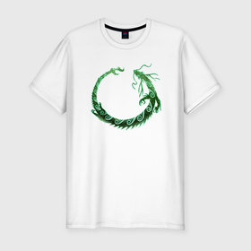Мужская футболка хлопок Slim с принтом Зеленый праздничный Цин Лун в Екатеринбурге, 92% хлопок, 8% лайкра | приталенный силуэт, круглый вырез ворота, длина до линии бедра, короткий рукав | Тематика изображения на принте: 