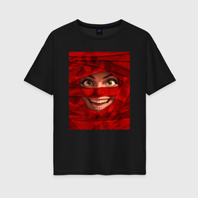 Женская футболка хлопок Oversize с принтом Мумия красная в Курске, 100% хлопок | свободный крой, круглый ворот, спущенный рукав, длина до линии бедер
 | 