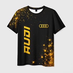 Мужская футболка 3D с принтом Audi   gold gradient вертикально в Тюмени, 100% полиэфир | прямой крой, круглый вырез горловины, длина до линии бедер | 