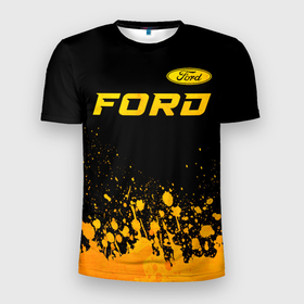 Мужская футболка 3D Slim с принтом Ford   gold gradient посередине в Тюмени, 100% полиэстер с улучшенными характеристиками | приталенный силуэт, круглая горловина, широкие плечи, сужается к линии бедра | 