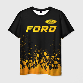 Мужская футболка 3D с принтом Ford   gold gradient посередине в Кировске, 100% полиэфир | прямой крой, круглый вырез горловины, длина до линии бедер | 