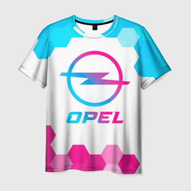 Мужская футболка 3D с принтом Opel neon gradient style в Курске, 100% полиэфир | прямой крой, круглый вырез горловины, длина до линии бедер | 