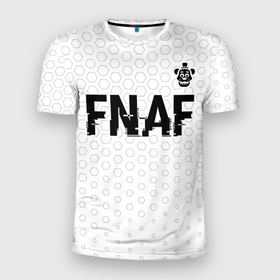 Мужская футболка 3D Slim с принтом FNAF glitch на светлом фоне посередине в Новосибирске, 100% полиэстер с улучшенными характеристиками | приталенный силуэт, круглая горловина, широкие плечи, сужается к линии бедра | 