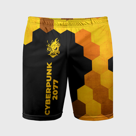 Мужские шорты спортивные с принтом Cyberpunk 2077   gold gradient по вертикали в Петрозаводске,  |  | 