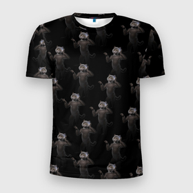 Мужская футболка 3D Slim с принтом Коты со смартфонами в Петрозаводске, 100% полиэстер с улучшенными характеристиками | приталенный силуэт, круглая горловина, широкие плечи, сужается к линии бедра | 