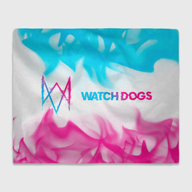 Плед 3D с принтом Watch Dogs neon gradient style по горизонтали в Кировске, 100% полиэстер | закругленные углы, все края обработаны. Ткань не мнется и не растягивается | 