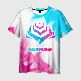 Мужская футболка 3D с принтом Warframe neon gradient style в Санкт-Петербурге, 100% полиэфир | прямой крой, круглый вырез горловины, длина до линии бедер | 