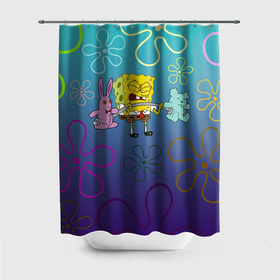 Штора 3D для ванной с принтом Spongebob workout в Белгороде, 100% полиэстер | плотность материала — 100 г/м2. Стандартный размер — 146 см х 180 см. По верхнему краю — пластиковые люверсы для креплений. В комплекте 10 пластиковых колец | 