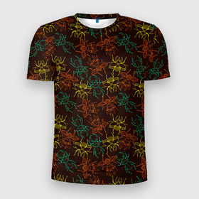 Мужская футболка 3D Slim с принтом Разноцветные жуки в Тюмени, 100% полиэстер с улучшенными характеристиками | приталенный силуэт, круглая горловина, широкие плечи, сужается к линии бедра | 