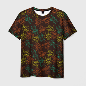 Мужская футболка 3D с принтом Разноцветные жуки в Тюмени, 100% полиэфир | прямой крой, круглый вырез горловины, длина до линии бедер | 
