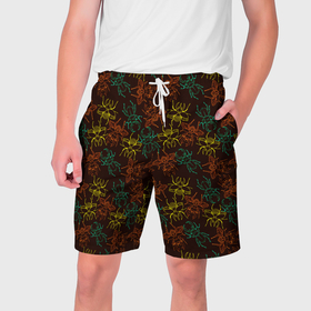 Мужские шорты 3D с принтом Разноцветные жуки в Санкт-Петербурге,  полиэстер 100% | прямой крой, два кармана без застежек по бокам. Мягкая трикотажная резинка на поясе, внутри которой широкие завязки. Длина чуть выше колен | 